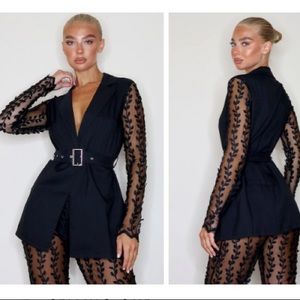 PLT black flare woven sheer pant set